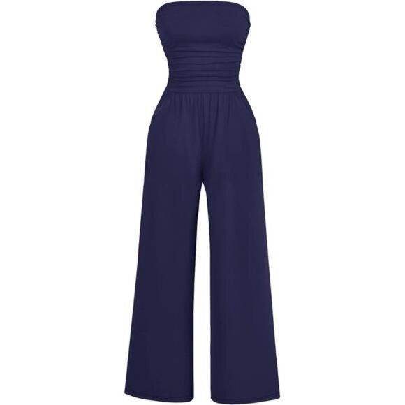Women's Casual Summer Strapless Jumpsuits Navy Blue - Picture 1 of 6